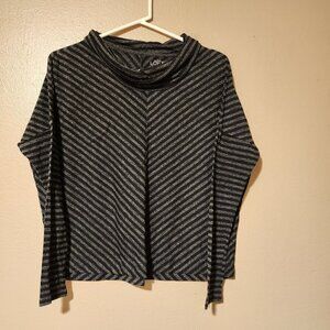 2/$20 Ann Taylor Loft Black Gray Striped Long Sleeve Top Size S